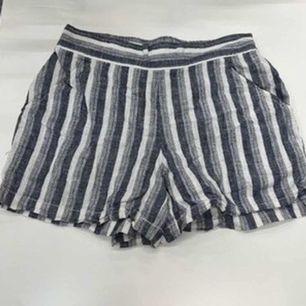 Max Studio Womens Navy Blue White Striped Linen Blend Pull On Shorts‎ Size M - Picture 2 of 5